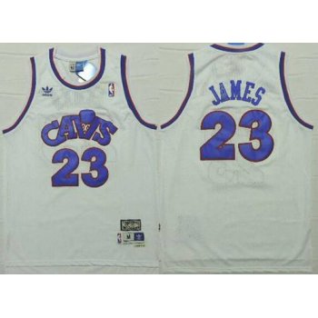 Cleveland Cavaliers #23 LeBron James CavFanatic White With Blue Swingman Throwback Jersey