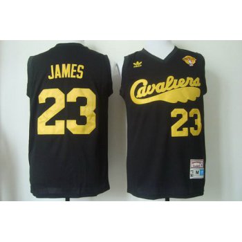 Men's Cleveland Cavaliers #23 LeBron James 2015 The Finals 2009 Black Hardwood Classics Soul Swingman Throwback Jersey