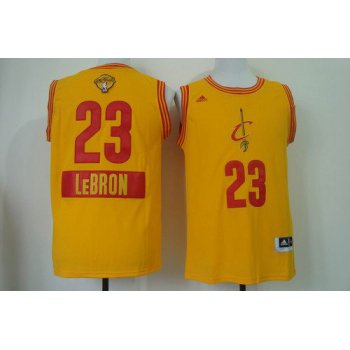 Men's Cleveland Cavaliers #23 LeBron James 2015 The Finals 2014 Christmas Day Yellow Jersey