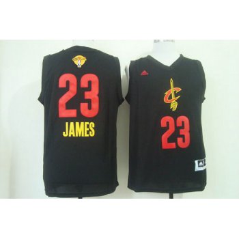 Men's Cleveland Cavaliers #23 LeBron James 2015 The Finals 2015 Black With Red Fashion Jersey