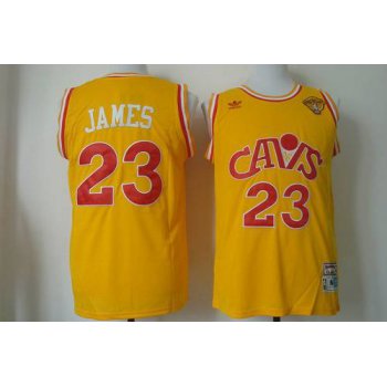 Men's Cleveland Cavaliers #23 LeBron James 2015 The Finals CavFanatic Yellow Hardwood Classics Soul Swingman Throwback Jersey