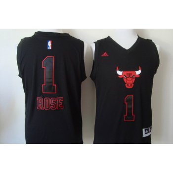 Chicago Bulls #1 Derrick Rose 2015 Black With Red Fashion Jersey