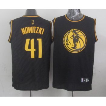 Dallas Mavericks #41 Dirk Nowitzki Revolution 30 Swingman 2014 Black With Gold Jersey