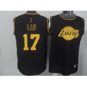 Los Angeles Lakers #17 Jeremy Lin Revolution 30 Swingman 2014 Black With Gold Jersey