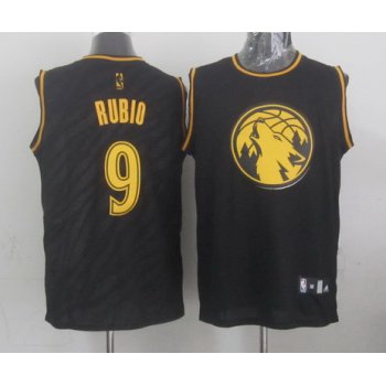 Minnesota Timberwolves #9 Ricky Rubio Revolution 30 Swingman 2014 Black With Gold Jersey