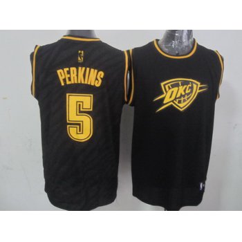 Oklahoma City Thunder #5 Kendrick Perkins Revolution 30 Swingman 2014 Black With Gold Jersey