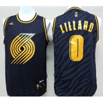 Portland Trail Blazers #0 Damian Lillard Revolution 30 Swingman 2014 Black With Gold Jersey