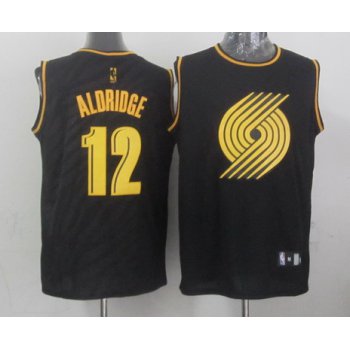 Portland Trail Blazers #12 LaMarcus Aldridge Revolution 30 Swingman 2014 Black With Gold Jersey