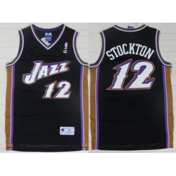 Utah Jazz #12 John Stockton Black Swingman Throwback Jersey