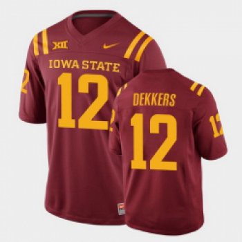 Men Iowa State Cyclones #12 Hunter Dekkers College Football Cardinal Replica Jersey