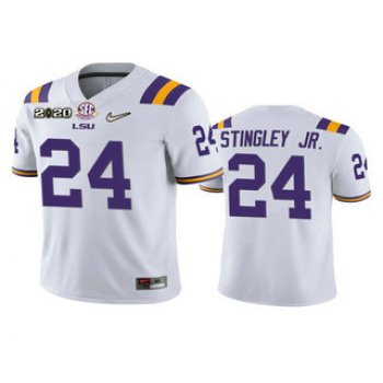 Men's LSU Tigers #24 Derek Stingley Jr. White 2020 National Championship Game Jersey