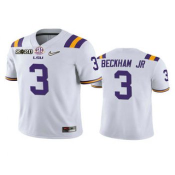 Men's LSU Tigers #3 Odell Beckham Jr. White 2020 National Championship Game Jersey