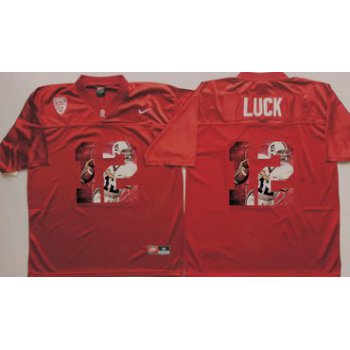 Stanford Cardinal 12 Andrew Luck Red Portrait Number College Jersey