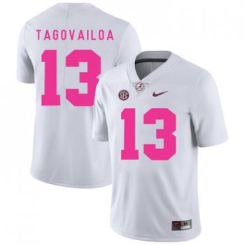 Alabama Crimson Tide 13 Tua Tagovailoa White 2017 Breast Cancer Awareness College Football Jersey