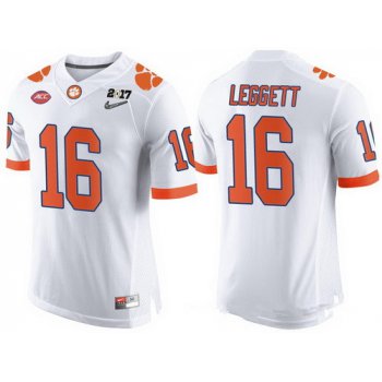 Men's Clemson Tigers #16 Jordan Leggett White 2017 Championship Game Patch Stitched CFP Nike Limited Jersey