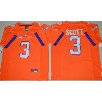 Men's Clemson Tigers #3 Artavis Scott Orange Stitched NCAA Nike 2016 College Football Jersey