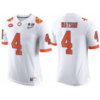 Men's Clemson Tigers #4 Deshaun Watson White 2017 Championship Game Patch Stitched CFP Nike Limited Jersey