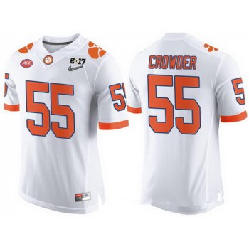 Men's Clemson Tigers #55 Tyrone Crowder White 2017 Championship Game Patch Stitched CFP Nike Limited Jersey