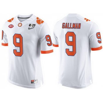 Men's Clemson Tigers #9 Wayne Gallman White 2017 Championship Game Patch Stitched CFP Nike Limited Jersey