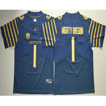 Men's Oregon Ducks Spring Game #1 Mighty Oregon Weebfoot 100th Rose Bowl Game Navy Blue Elite Jersey