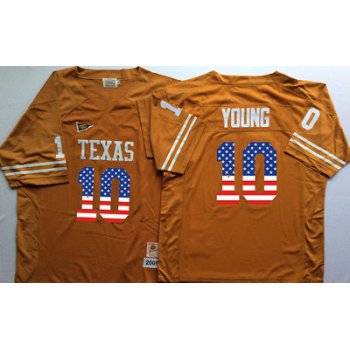 Men's Texas Longhorns 10 Vince Young Orange USA Flag College Jersey