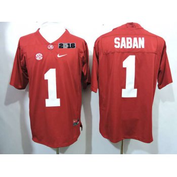 Men's Alabama Crimson Tide #1 Nick Saban Red 2016 BCS College Football Nike Limited Jersey