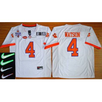 Men's Clemson Tigers #4 Deshaun Watson White 2016 Playoff Rose Bowl Special Event Diamond Quest Jersey