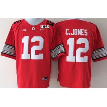 Ohio State Buckeyes #12 Cardale Jones 2015 Playoff Rose Bowl Special Event Diamond Quest Red 2015 BCS Patch Jersey