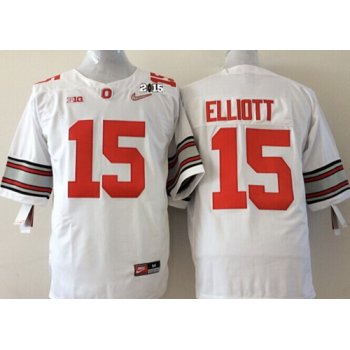 Ohio State Buckeyes #15 Ezekiel Elliott 2015 Playoff Rose Bowl Special Event Diamond Quest White 2015 BCS Patch Jersey