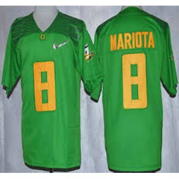 Oregon Duck #8 Marcus Mariota 2015 Playoff Rose Bowl Special Event Diamond Quest Light Green Jersey