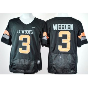 Oklahoma State Cowboys #3 Brandon Weeden Black Pro Combat Jersey