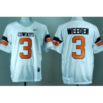 Oklahoma State Cowboys #3 Brandon Weeden White Pro Combat Jersey