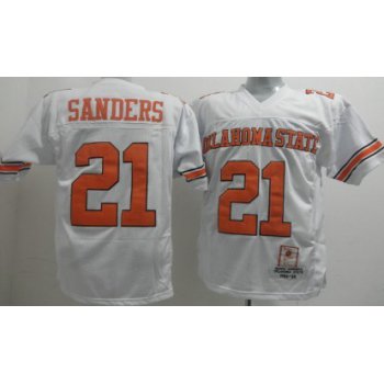 Oklahoma State Cowboys #21 Barry Sanders White Throwback Jersey