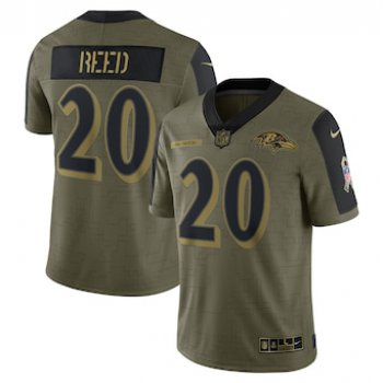 Men's Baltimore Ravens #20 Ed Reed Nike Olive 2021 Salute To Service Retired Player Limited Jersey