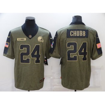 Men's Cleveland Browns #24 Nick Chubb Nike Olive 2021 Salute To Service Limited Player Jersey