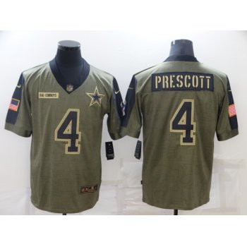 Men's Dallas Cowboys #4 Dak Prescott 2021 Olive Salute To Service Limited Stitched Jersey