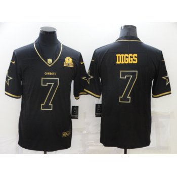 Men's Dallas Cowboys #7 Trevon Diggs Black 60th Seasons Patch Golden Edition Stitched NFL Nike Limited Jersey