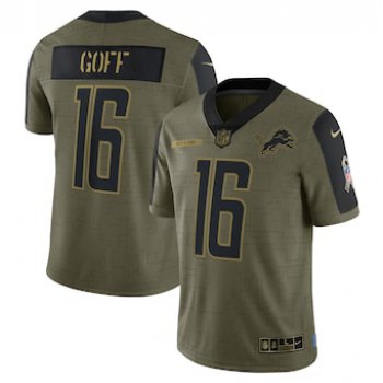 Men's Detroit Lions #16 Jared Goff Nike Olive 2021 Salute To Service Limited Player Jersey