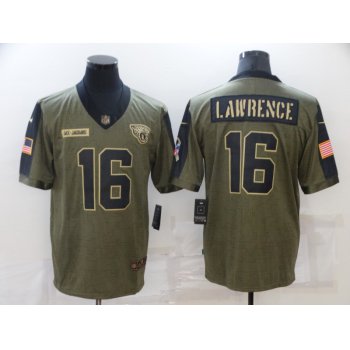 Men's Jacksonville Jaguars #16 Trevor Lawrence 2021 Olive Salute To Service Limited Stitched Jersey