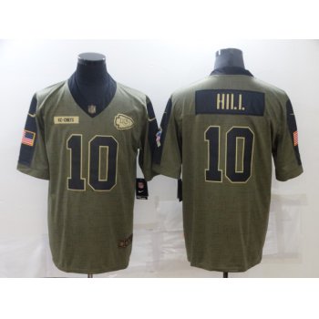 Men's Kansas City Chiefs #10 Tyreek Hill 2021 Olive Salute To Service Limited Stitched Jersey