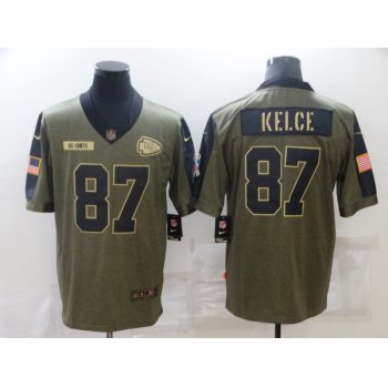 Men's Kansas City Chiefs #87 Travis Kelce Nike Olive 2021 Salute To Service Limited Player Jersey