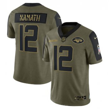 Men's New York Jets #12 Joe Namath Nike Olive 2021 Salute To Service Retired Player Limited Jersey