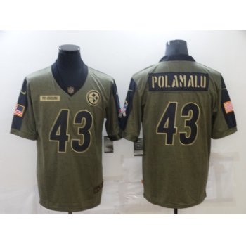 Men's Pittsburgh Steelers #43 Troy Polamalu Nike Olive 2021 Salute To Service Retired Player Limited Jersey