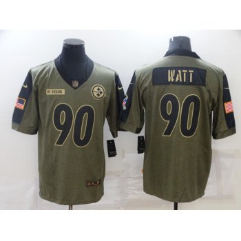 Men's Pittsburgh Steelers #90 T.J. Watt Nike Olive 2021 Salute To Service Limited Player Jersey