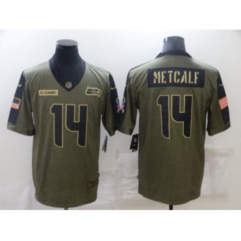 Men's Seattle Seahawks #14 DK Metcalf Nike Olive 2021 Salute To Service Limited Player Jersey