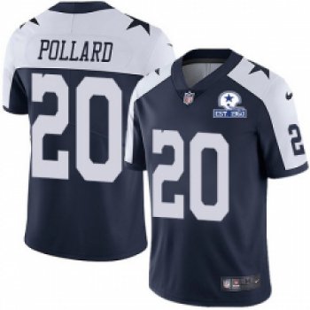 Nike Cowboys 20 Tony Pollard Navy Blue Thanksgiving Men Stitched With Established In 1960 Patch NFL Vapor Untouchable Limited Throwback Jersey