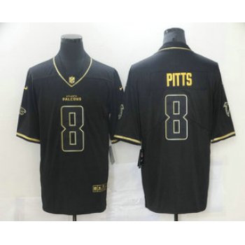 Men's Atlanta Falcons #8 Kyle Pitts Black 100th Season Golden Edition Jersey