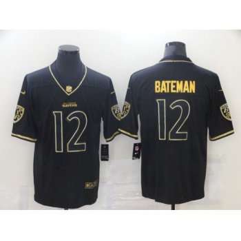 Men's Baltimore Ravens #12 Rashod Bateman Black Golden Edition Jersey