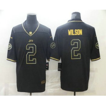 Men's New York Jets #2 Zach Wilson Black 100th Season Golden Edition Jersey