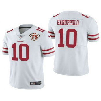 Men's San Francisco 49ers #10 Jimmy Garoppolo White 75th Anniversary Patch 2021 Vapor Untouchable Stitched Nike Limited Jersey